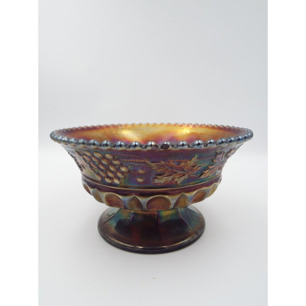 #64 - Northwood Amethyst Carnival Glass Grape and Cable Footed Compote CALLOUT